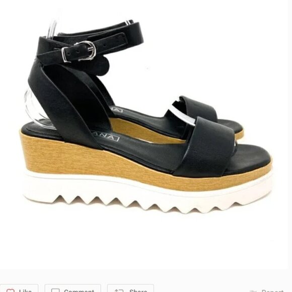 Sol Sana Black Leather Platform Wedge Ankle Strap Sandals - Size 7.5 EUR 38 - Picture 4 of 9